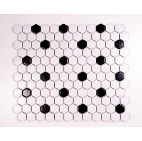 1X1 WHITE & BLACK HEXAGON MATTE PORCELAIN MOSAIC - porcelain tile